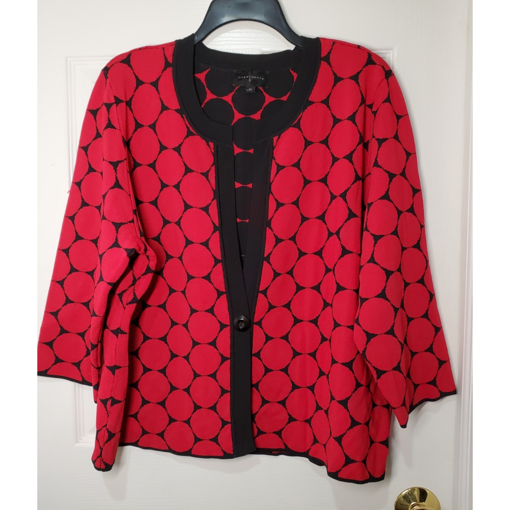 Investments Women’s Cardigan Sweater Red & Black Geometric Pattern Size 2X